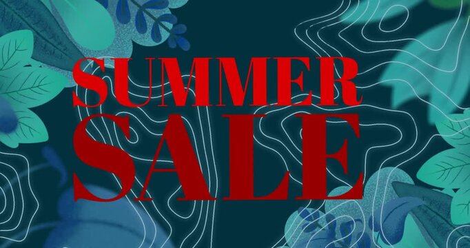 A digital animation of red summer sale text against a black background
