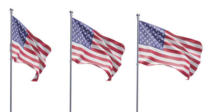 United States flag on transparent background, PNG transparent, isolated, 3d render flag
