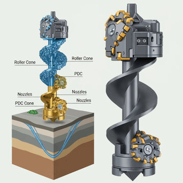 Advanced Industrial Drilling Bit with Roller Cone and PDC Technology.