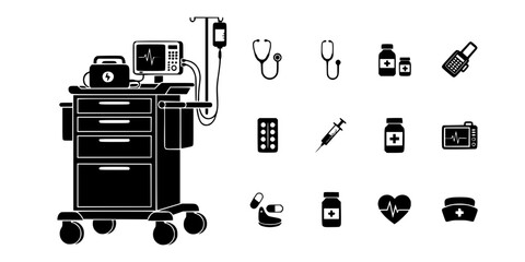 Medical Crash Cart Emergency Trolley Icon © T-Shop