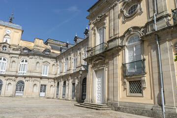Fototapeta premium Elegant architecture of a historic palace courtyard.. Royal Palace of La Granja de San Ildefonso, Spain