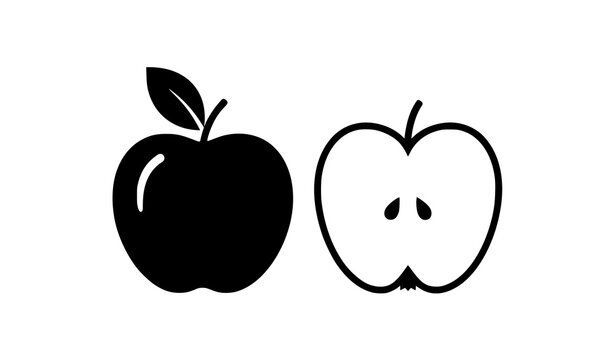 Apple Silhouette with Half Slice Icon Black Healthy Fruit Vector Illustration Isolated on White