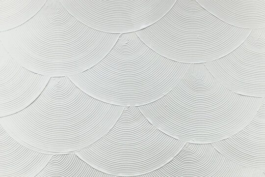 White Artex Textured Ceiling with Decorative Fan Pattern, Abstract Plaster Wall Background