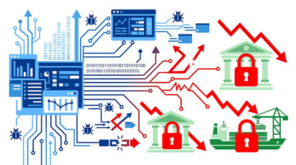 Obraz premium Futuristic Cybersecurity Network With Locks and Circuits. Vector Illustrations. EPS Editable
