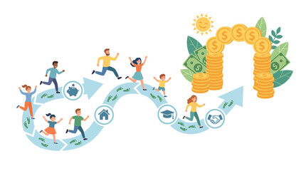Fototapeta premium Group Of People Building Health And Community Through Active Play. Vector Illustrations. EPS Editable