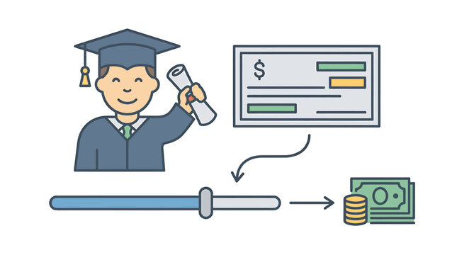 Graduation Graduate with Diploma and Finance Icons. Vector Illustrations. EPS Editable
