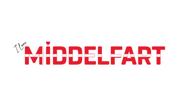 I love Middelfart, Typographic design of I love Middelfart on a white background, Flag typography of Middelfart with heart, Vector design of Middelfart City of Denmark, I love Denmark, Flag of Denmark