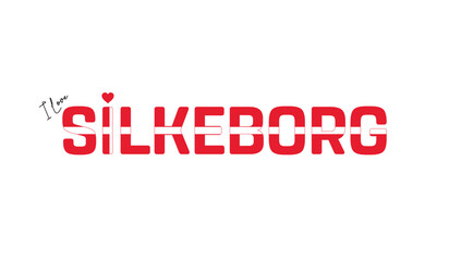 Fototapeta premium I love Silkeborg, Typographic design of I love Silkeborg on a white background, Flag typography of Silkeborg with heart, Vector design of Silkeborg City of Denmark, I love Denmark, Flag of Denmark