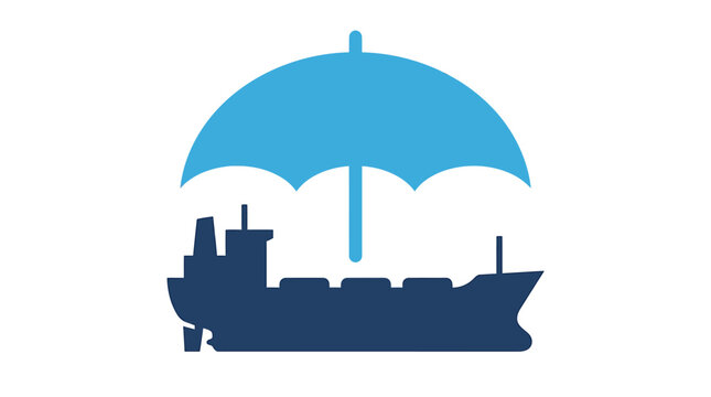 Industrial Vessel Underneath a Protective Umbrella Symbolizing Maritime Security. Vector Illustrations. EPS Editable
