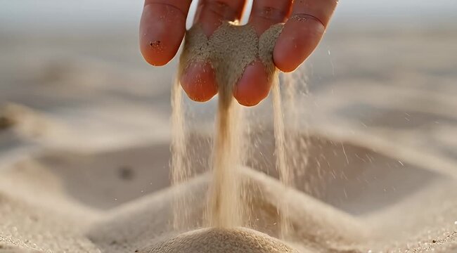 Ephemeral moments on the beach as sand slips away from fingertips