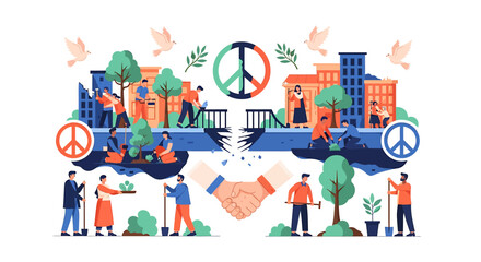 Fototapeta premium Vibrant Urban Peaceful Collaboration Among Diverse Community. Vector Illustrations. EPS Editable