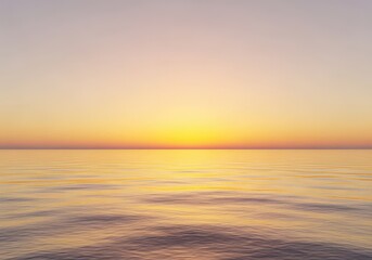 Fototapeta premium Stunning panoramic view of the vast ocean at dawn. Warm golden light spreads across the tranquil water and sky, horizon, coast, ethereal