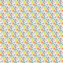 Fototapeta premium Colorful easter eggs and birds on branches seamless pattern