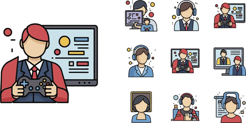 Game Player Holding Controller With Online Profile Avatars © eden