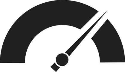 Fototapeta na wymiar A simple black and white graphic representation of a speedometer dial with a needle pointing towards high speed
