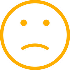 A simple, bold, yellow sad face emoji icon representing negative emotions and disappointment