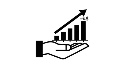 Fototapeta premium Hand Holding Upward Bar Graph with Profit and Percentage Icon Symbolizing Financial Growth on Isolated White Background