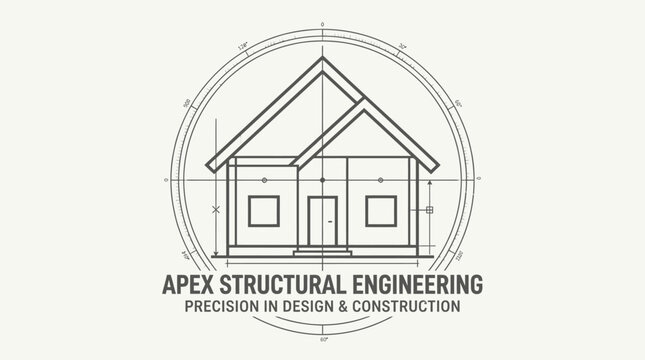 Apex Structural Engineering Logo with House Blueprint and Protractor for Precision Design on Isolated White Background