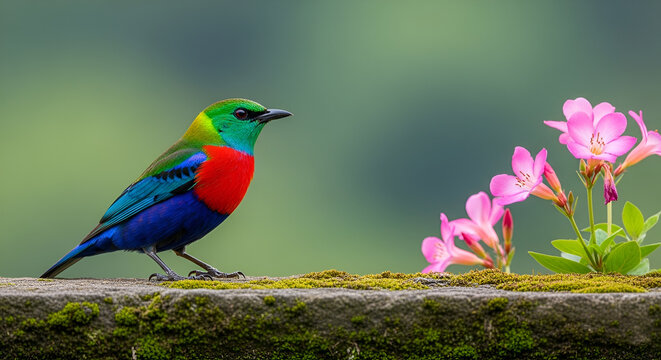 rainbow lorikeet in the garden over lake generated by AI tool