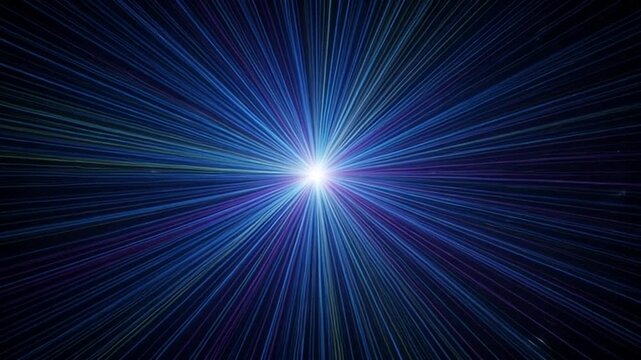 Vibrant colorful light rays exploding from bright core in dark space