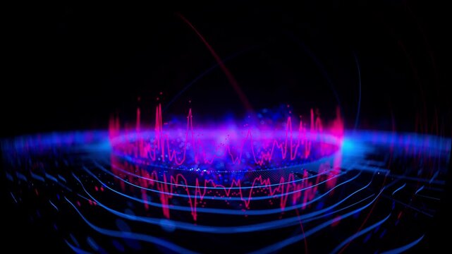 Close up of Big Data complex round graph animation. Quantum computing universe. Cyber space of AI technology. Futuristic graph. Digital information presentation.