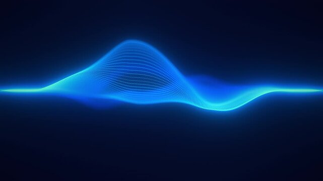Audio blue waveform digital particle motion loop background. Abstract music dot waves equalizer. Futuristic point sound wave visualization. AI synthetic voice technology. Distorted dot frequencies.