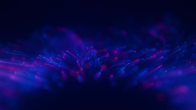 Closeup of Big data light speed flow outwards center. Abstract digital data stream of quantum computing. Cyberspace of qubit trail waves. Modern tech information transmission. Ai neural network