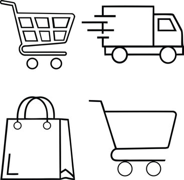 E-commerce shopping and delivery line icons set.