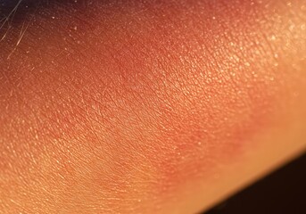Fototapeta premium Extreme close-up of severely sunburnt skin, displaying painful redness and early signs of peeling damage from intense summer heat exposure ,close-up ,heat ,burnt