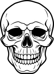 Fototapeta premium Halloween skull face grinning with sharp teeth isolated on transparent background