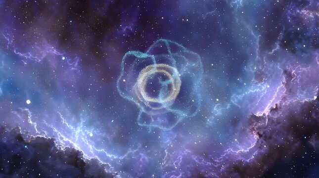Animated cosmic central mass formation with energy waves in a deep space nebula