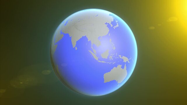 The animation shows a graphic representation of the earth and highlights the location and map of Palau colored red.
