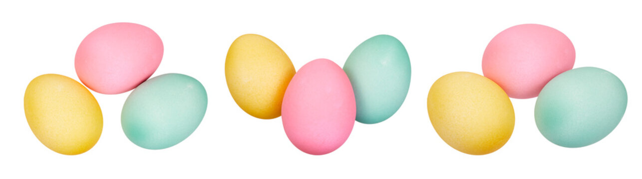 set of three colorful easter eggs isolated on white or transparent png