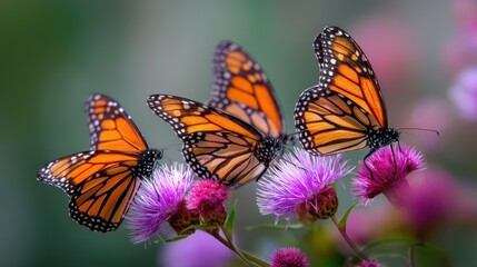 Obraz premium Monarch Butterflies on Pink Flowers Nature
