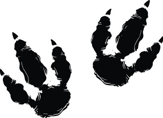 Black Silhouette of Prehistoric Tyrannosaurus Rex Dinosaur Footprints with Sharp Claws Isolated on White Background for Paleontology Concept and Ancient Wildlife Vector Design © MstRupali