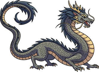 Fototapeta premium Long mythical dragon creature with elegant curves and sharp claws