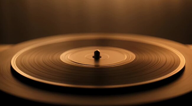 Warm and Nostalgic Vinyl Record Spinning on a Turntable in Soft Light
