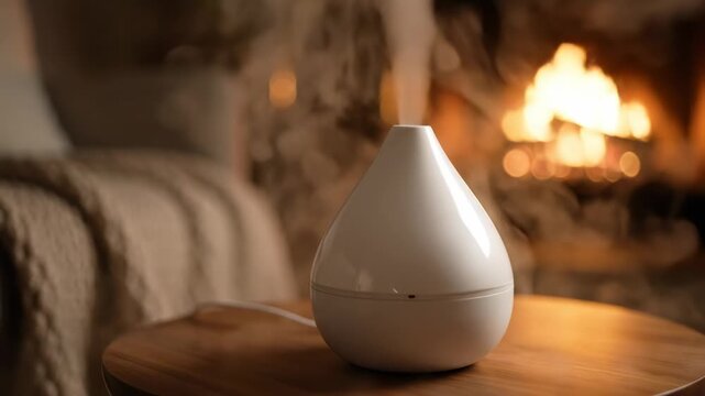 Cozy Home Ambiance - Essential Oil Diffuser and Fireplace.