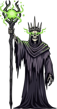 Undead lich king holding a staff with a glowing green orb
