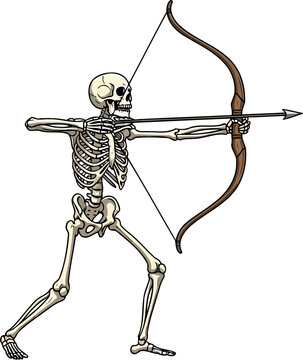 Undead skeleton archer aiming a wooden longbow