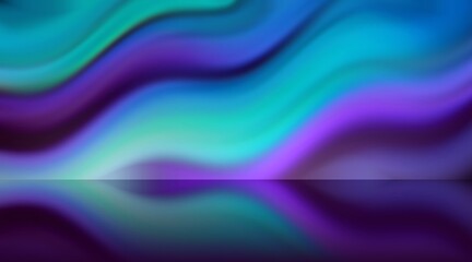 Empty wall of wavy gradient of blue green turquoise purple colors reflected in polished floor. Creative studio. Wonderful abstract background 3d.