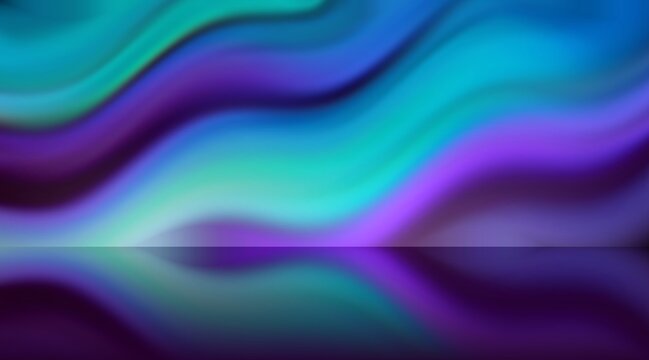 Empty wall of wavy gradient of blue green turquoise purple colors reflected in polished floor. Creative studio. Wonderful abstract background 3d.