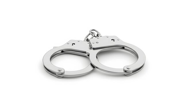 Metal Handcuffs on White Background.