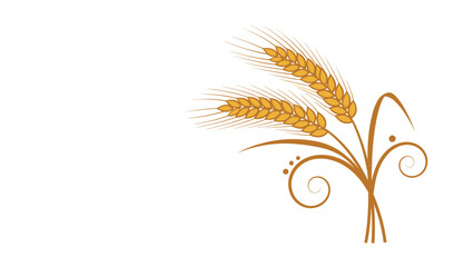 Two golden stalks of wheat with decorative swirls and dots against a clean white background for autumn harvest and thanksgiving themes.