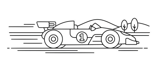 Fototapeta premium Race car coloring page with number one speeding on track
