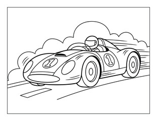 Fototapeta premium Race car coloring page with driver and number one on track