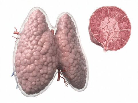 Detailed structure of the thymus gland on a white background showing its components and sections clearly for educational purposes