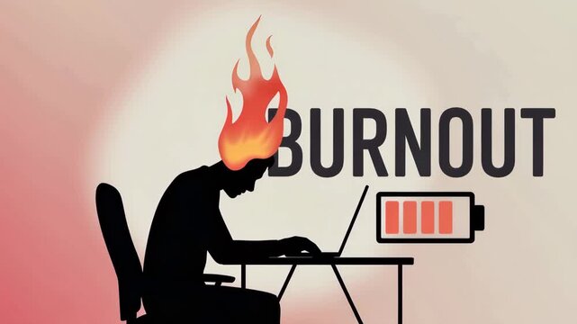 Burnout: A symbolic representation of exhaustion, depicting a person consumed by the pressures of work, illustrating the physical and emotional toll