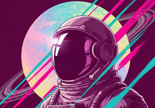 Astronaut in Space Suit with Planet Background.