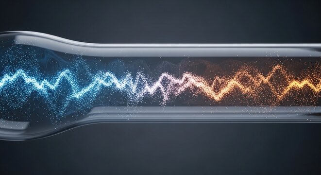 Waves of blue and orange particles move within a transparent, narrow tube